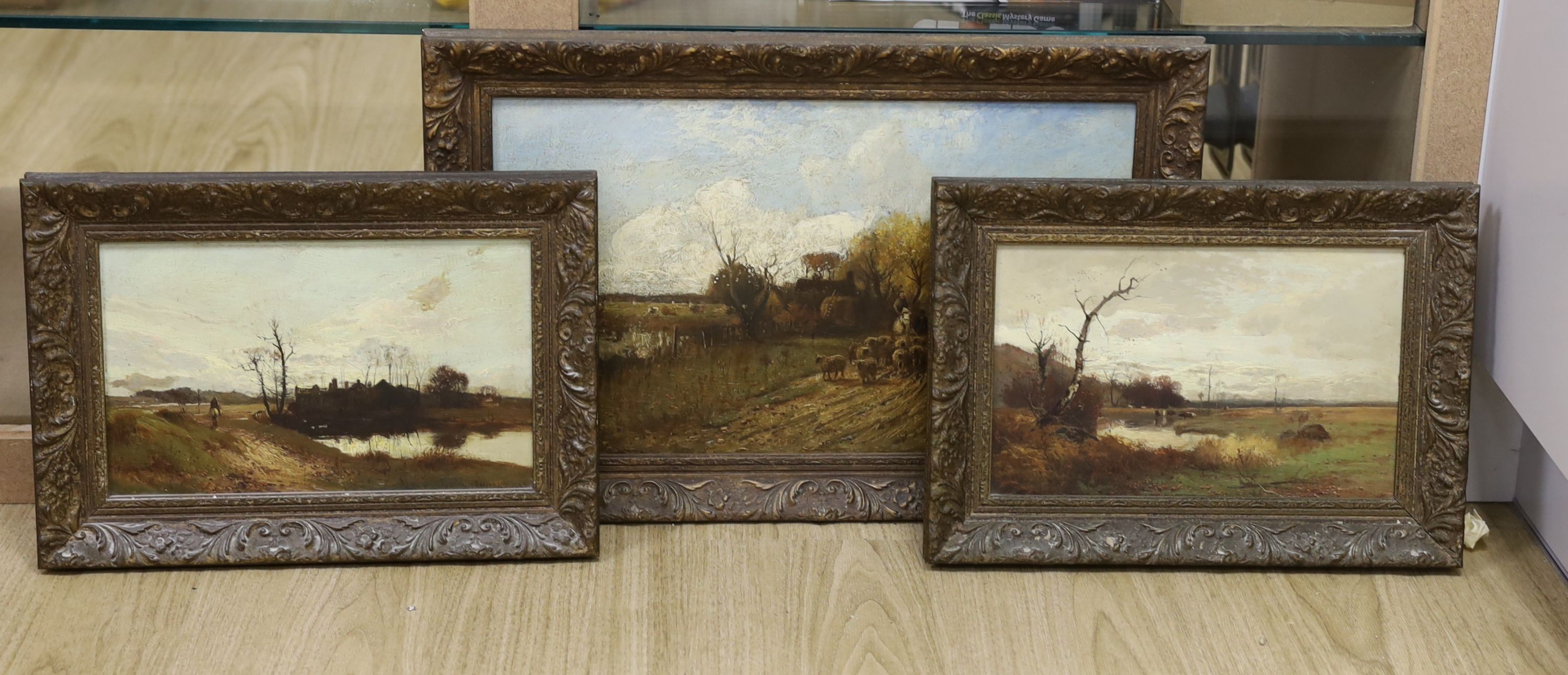 William Manners (1860-1930), three oils on panel, River landscapes, signed and dated 1891/93, 30 x 48cm and 19 x 31cm